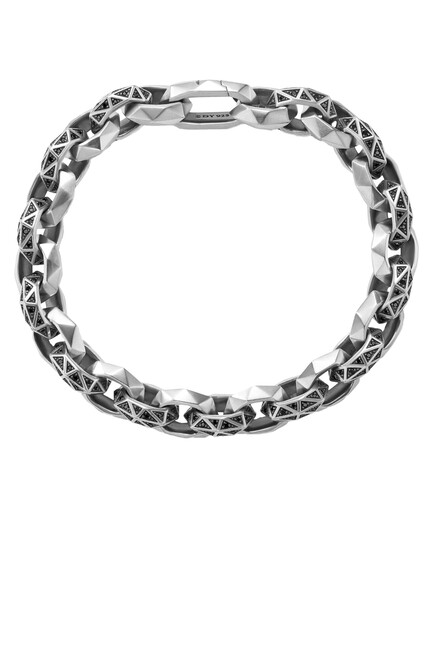 Torqued Faceted Link Bracelet, Sterling Silver & Diamonds
